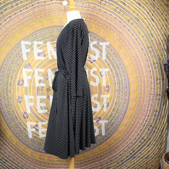 Leota Polka Dot Belted Faux Wrap Long Sleeve Dress - Picture 7 of 15